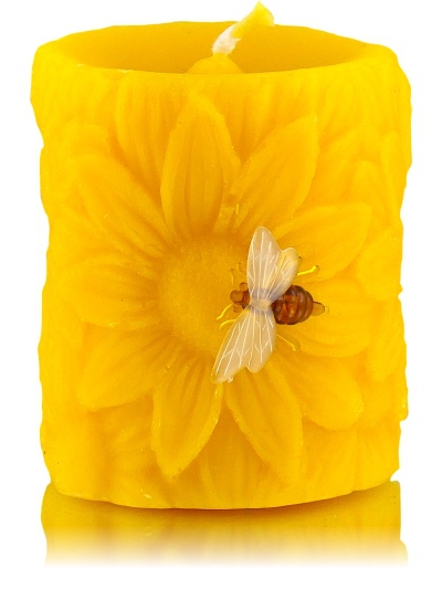 Bienenwachskerze | Stumpen Sonnenblume | handgemacht von Bienenherz | aus reinem Bienenwachs | ohne Zusätze  | umweltfreundlich | 240 g