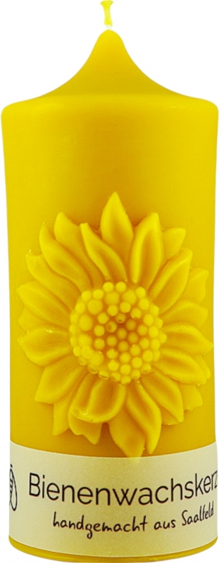 Bienenwachskerze | Stumpen Sonnenblume | handgemacht von Bienenherz | aus reinem Bienenwachs | ohne Zusätze  | umweltfreundlich | 480 g