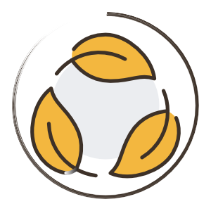Icon für Nachahltigkeit, zeigt 3 Blätter im Kreis, umrandet von einem Kreis..