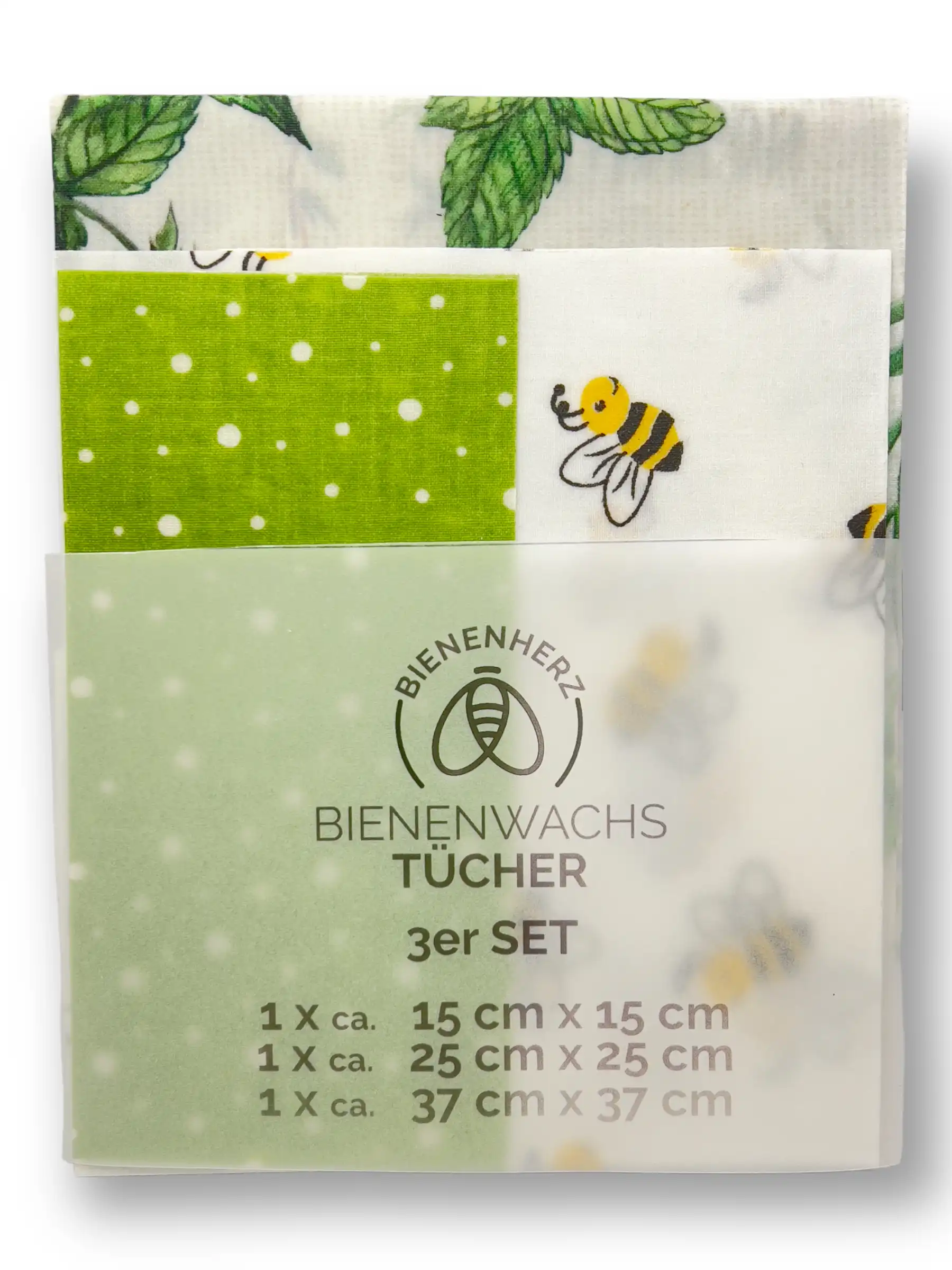 hübsch kombiniertes Set von 3 Bienenwachstüchern in grün