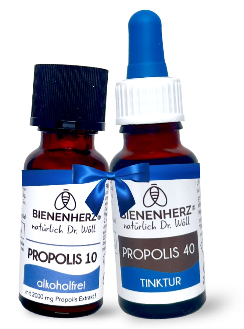 Vorteilsset Zahnpflege | Propolis Tinktur (40%) zum Tupfen & Propolis Lösung (10%) zum Mundspülen |2 x 20ml | Pipette & Tropfer | ohne PAKs | von Imker Dr. Wöll