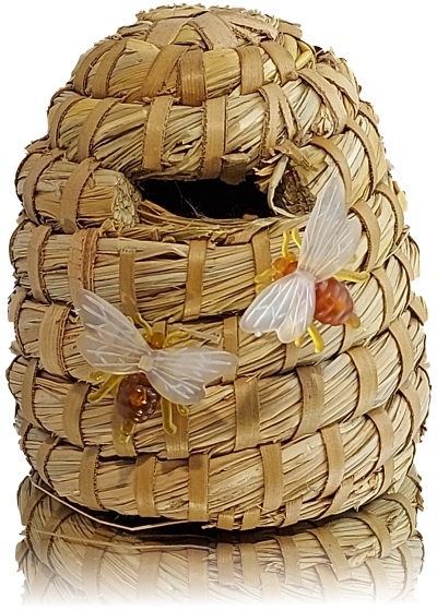 Bienenkorb handgeflochten - Mini zur Deko / mit Bienen